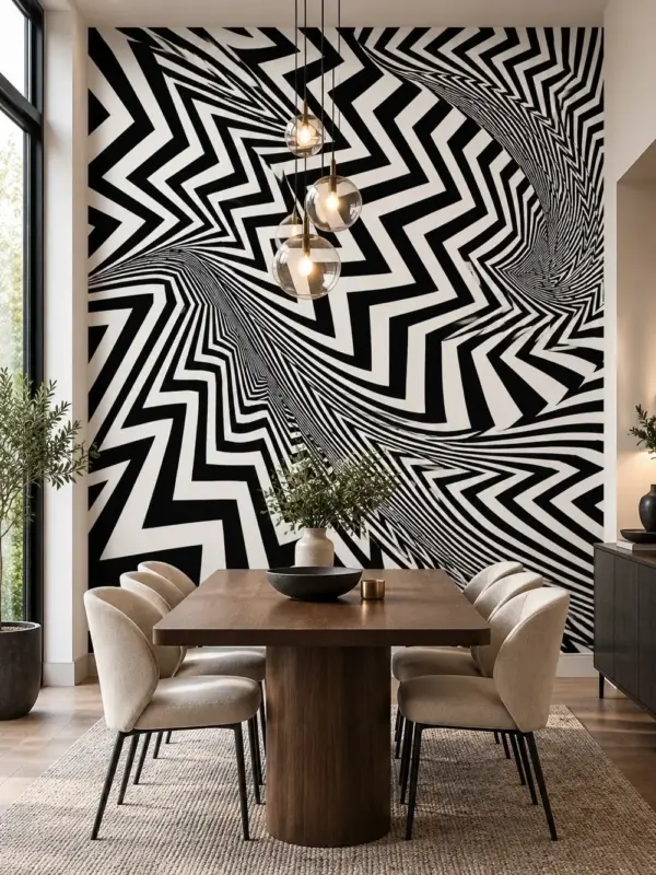 Dynamic Black and White Zigzag Wallpaper