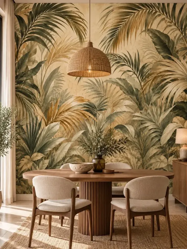 Tropical Leaves Kids Room Wallpaper