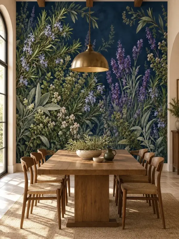 Purple and Green Plants Dark Botanical Wallpaper
