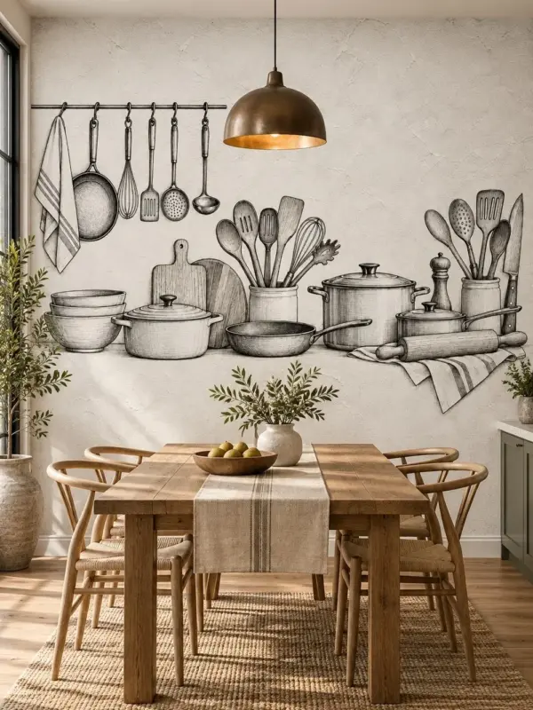 Black and White Kitchen Utensils Sketch Wallpaper