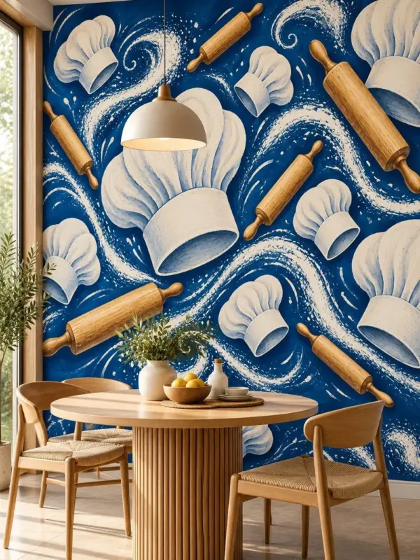 Chef Hats and Rolling Pins Kitchen Wallpaper