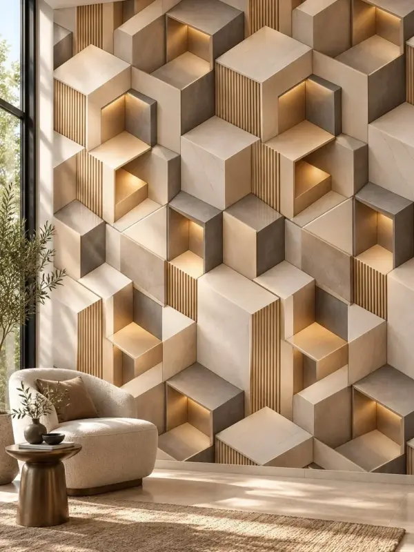 Warm 3D Cubes Light and Shadow Wallpaper
