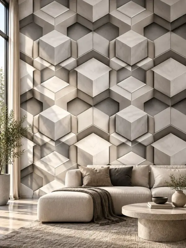 3D Cubes in Beige and Gray Wallpaper