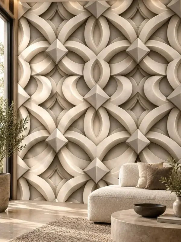 Interlocking Geometric Diamonds Cream Wallpaper