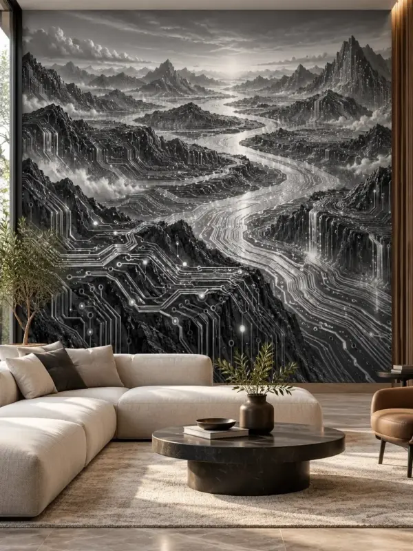 Tech Landscape Circuit Board Wall Mural