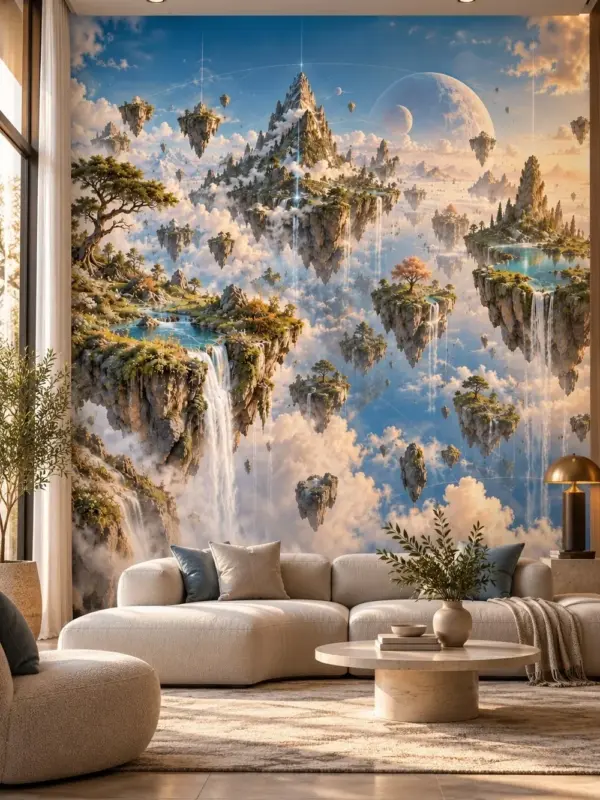Floating Islands with Waterfalls Fantasy Wall Mural