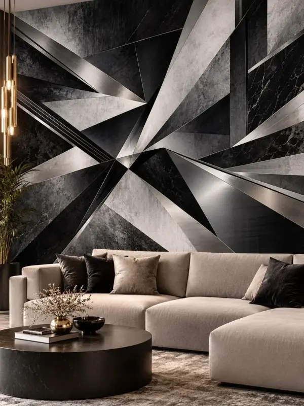 Black and Silver Geometric Shapes Wallpaper