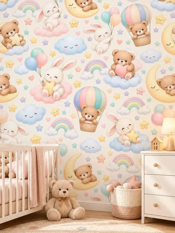 Animals with Balloons Fantasy Sky Kids Wallpaper