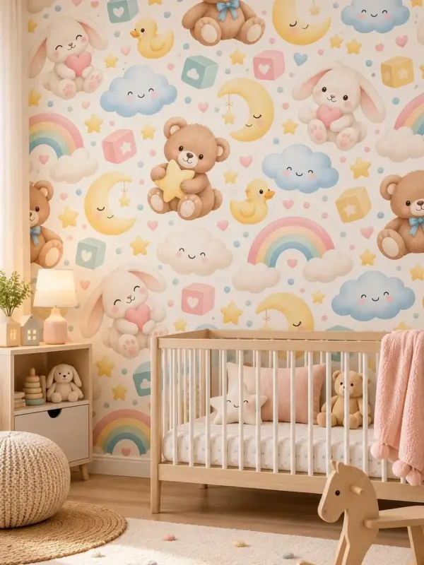 Sweet Creatures in the Night Sky Nursery Wallpaper