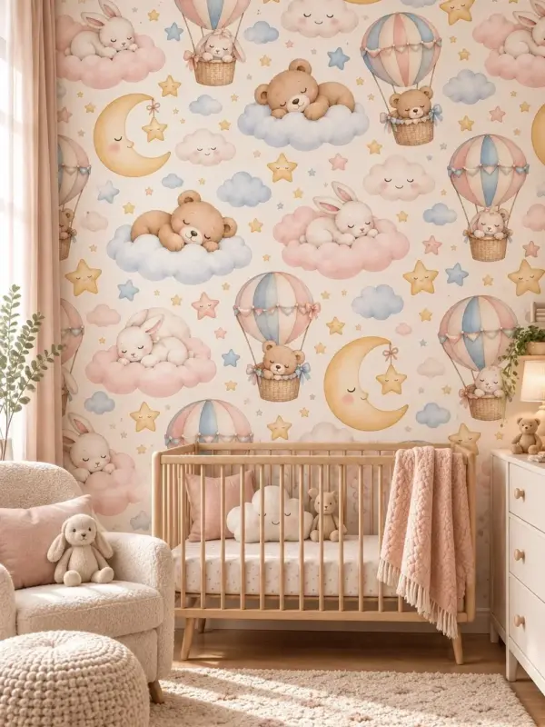 Sweet Dreams in the Clouds Nursery Wallpaper
