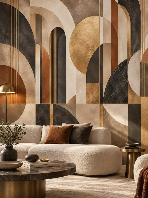 Gold, Black and Rust Textured Geometric Wallpaper