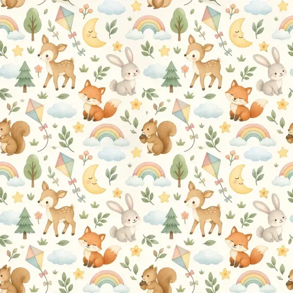 Pastel Woodland Animals Kids Wall Mural