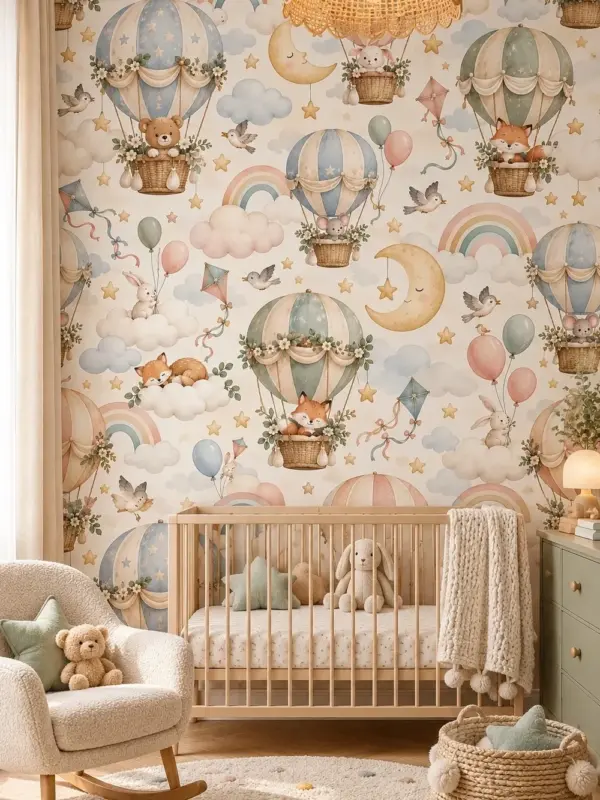 Animals in Hot Air Balloons Kids Wall Mural