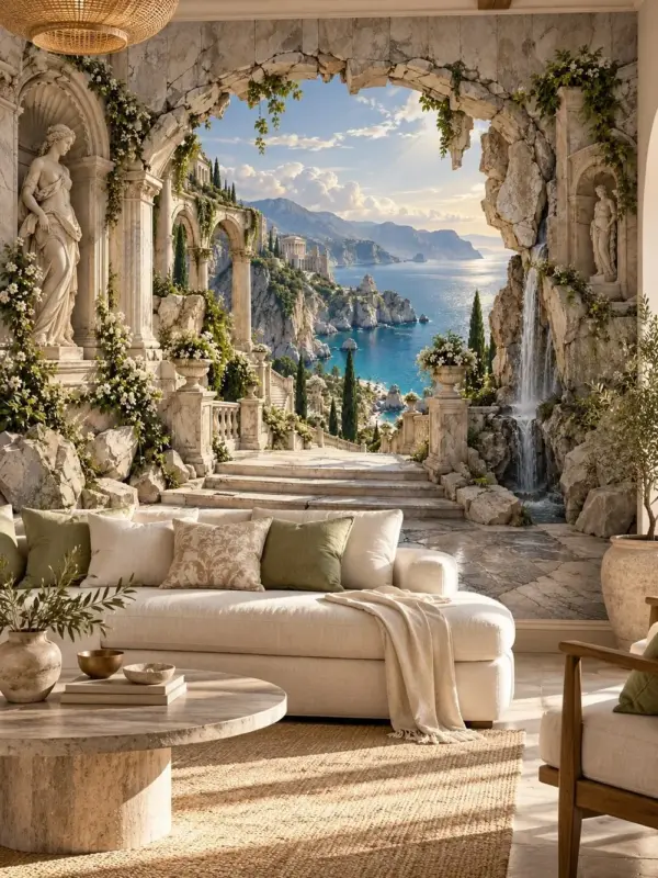 Ancient Ruins by the Sea Wall Mural