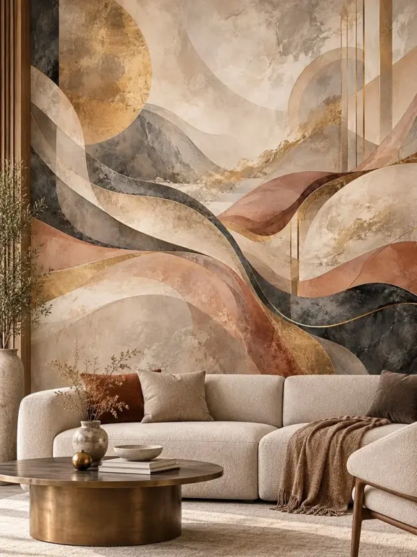 Brown and Black Flowing Lines Marble Wallpaper