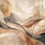 קווים וגלים זורמים בגוונים ארציים של בז', חום ושחור, עם מרקם דמוי שיש.