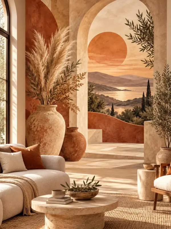Mediterranean Arch View with Pampas Canvas Wall Art