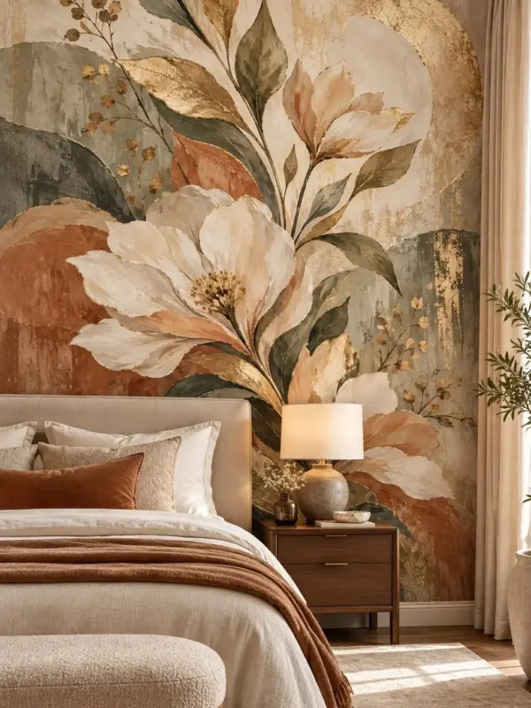 White Blossoms with Gold Accents Canvas Wall Art