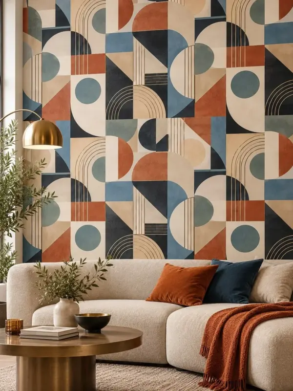 Blue and Orange Retro Modern Geometric Wallpaper