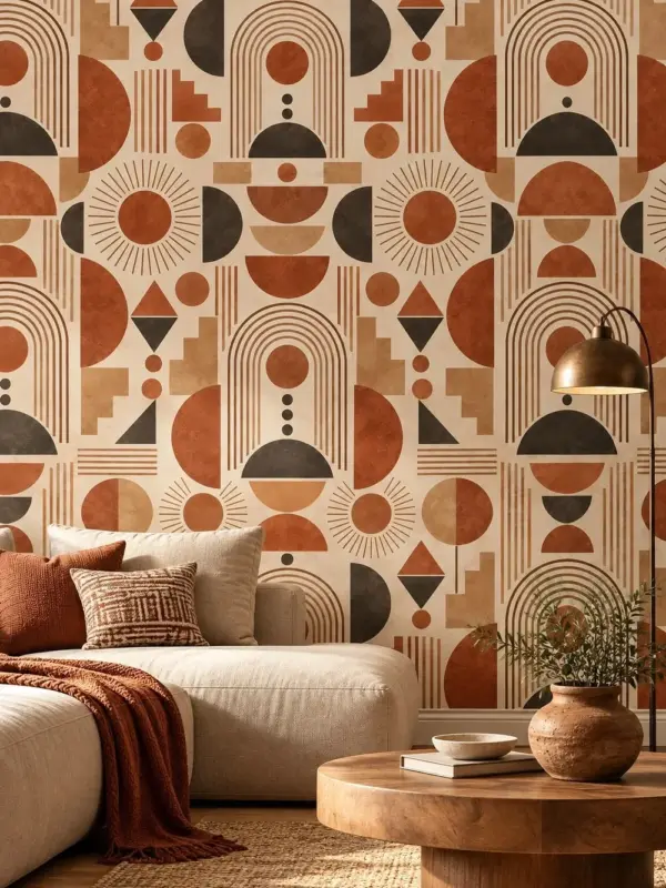 Retro Brown and Beige Geometric Wallpaper