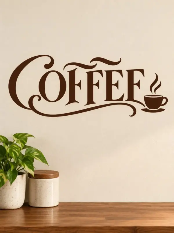COFFEE Lettering with Steaming Cup Kitchen Wall Decal