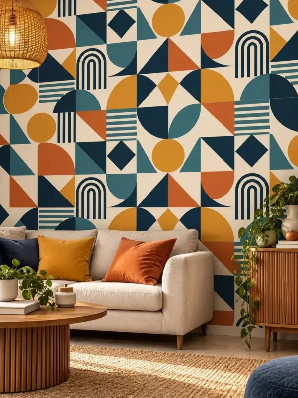 Turquoise, Mustard and Rust Geometric Wallpaper