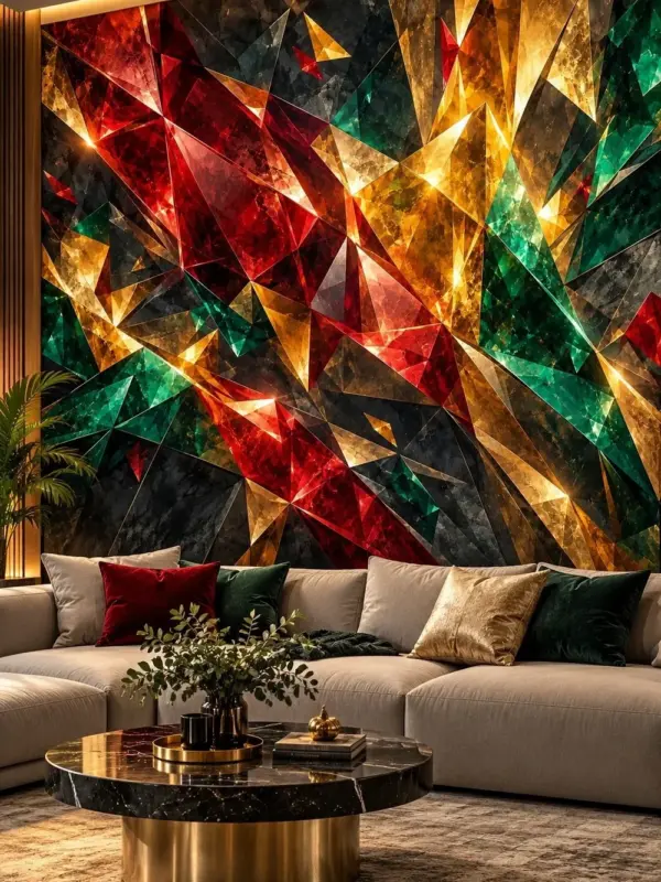 Crystal Geometric Shapes in Warm Tones Wallpaper