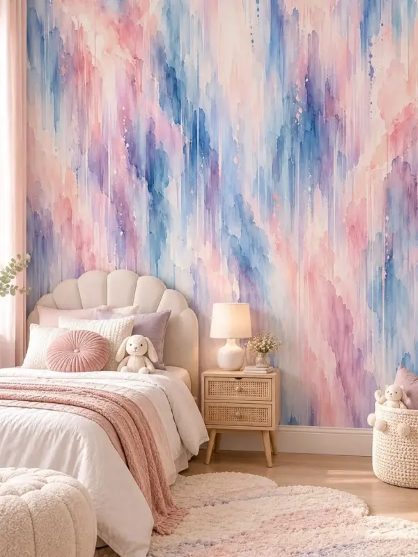 Watercolor Clouds Pink and Blue Wall Mural