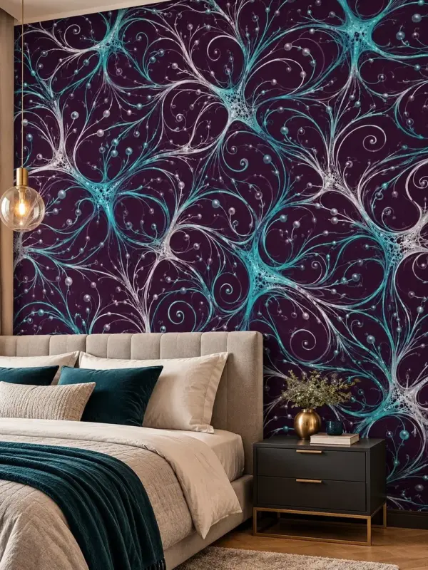 Turquoise and White Swirl Abstract Wall Mural