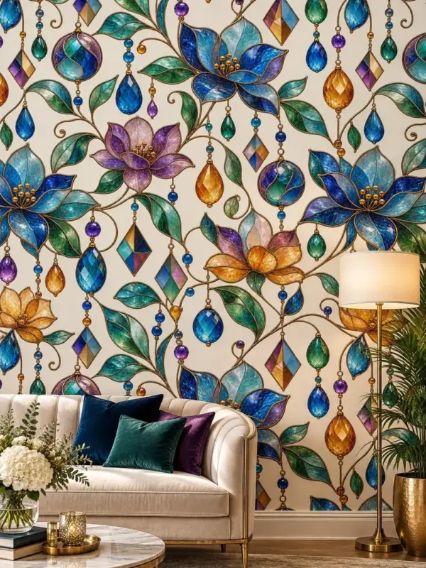 Jewels and Blossoms Floral Wall Mural