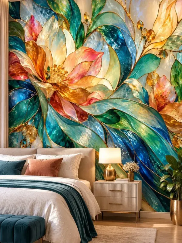 Abstract Stained Glass Flowers Wall Mural