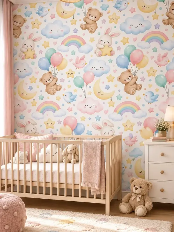 Heavenly Bears and Bunnies Kids Room Wall Mural