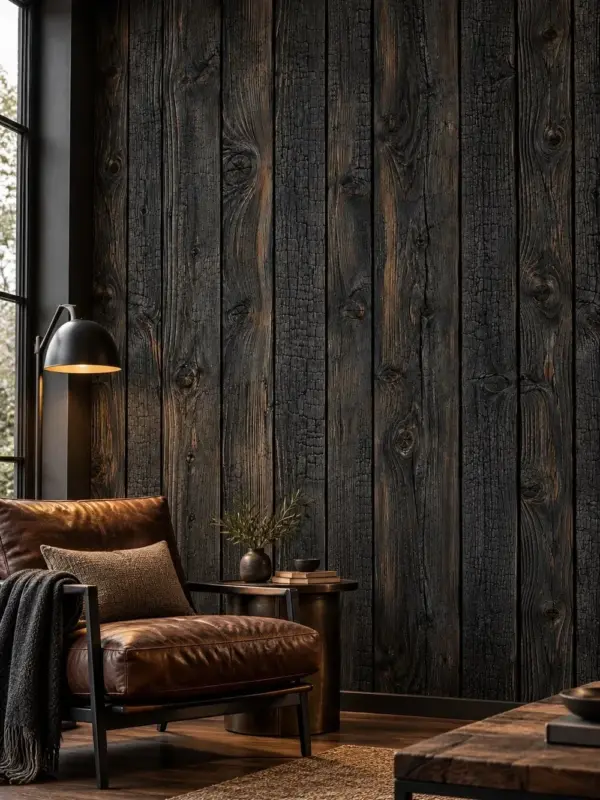 Vertical Charred Wood Planks Wallpaper