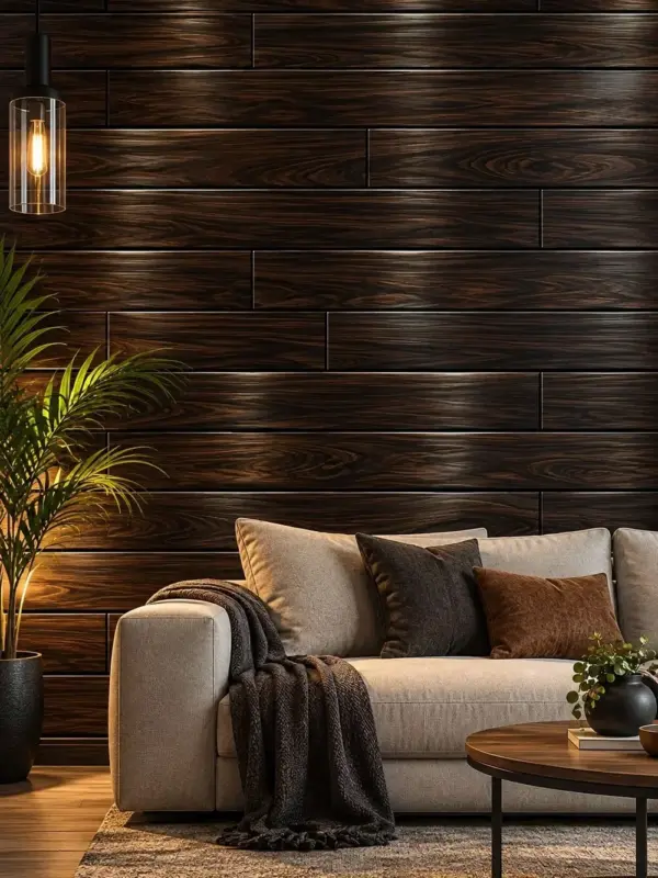 Dark Wood Panel Wood-Look Wallpaper
