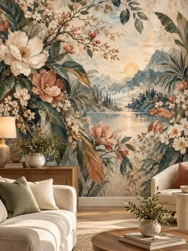 Mountain Flowers at Sunset Wall Mural