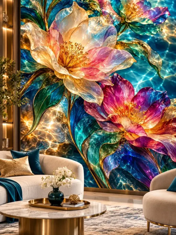 Colorful Flowers Print on Glass Wall Art