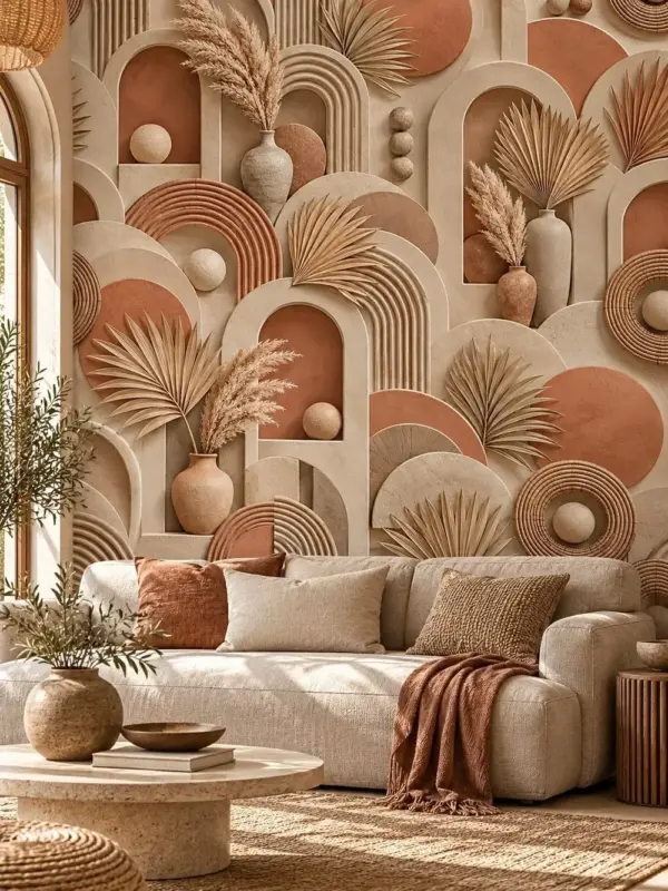 Boho Arches, Pottery and Pampas Wallpaper