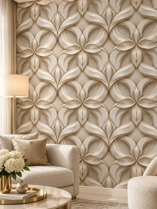 Gold Geometric Flowers 3D Wallpaper