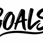 עיצוב המילה 'GOALS' באותיות שחורות עבות עם חץ דינמי שיוצא מהאות 'S'.