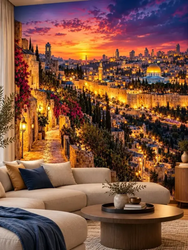 City Sunset with Golden Dome Wall Mural