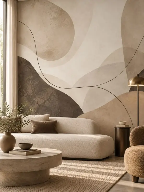 Warm Abstract Shapes Beige Wallpaper