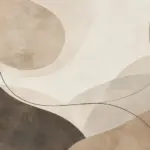 צורות גיאומטריות מופשטות בגווני בז', חום ושמנת, עם קווים חלקים במראה מינימליסטי