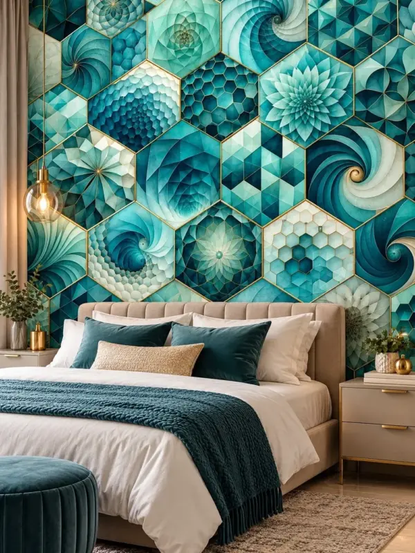 Teal Hexagon Tiles Wallpaper