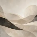 זרמים מופשטים ומעגל גדול בצבעי בז', אפור ושחור, עם טקסטורה חלקה ודינמית.