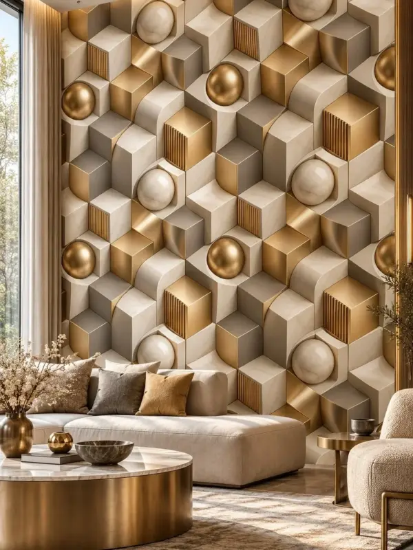 Gold 3D Geometric Shapes Wallpaper