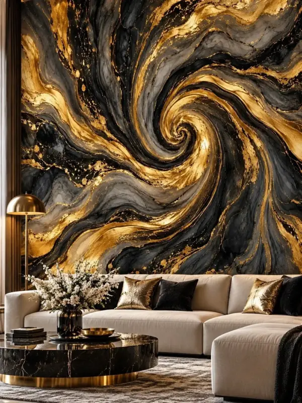 Gold and Black Swirl Wallpaper