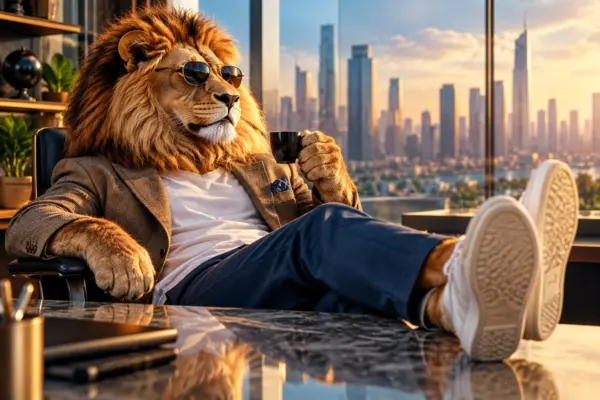 Stylish Lion in the Office Glass Wall Art