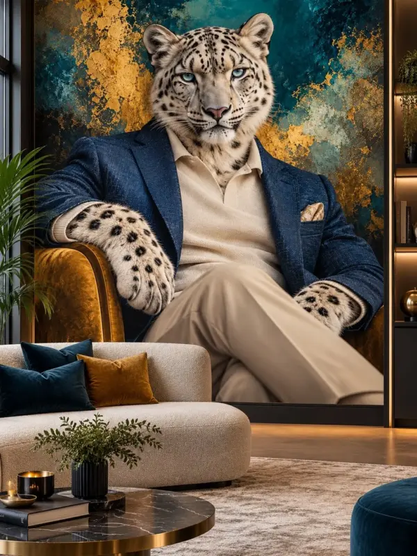 Sophisticated Tiger in a Suit Glass Wall Art