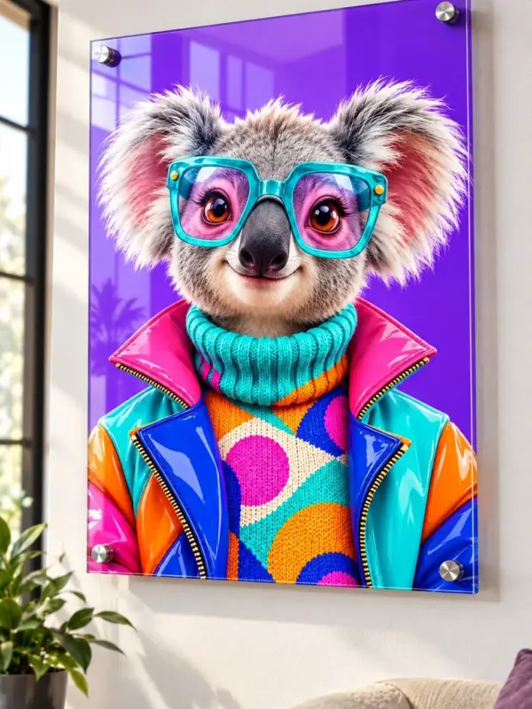 Fashionable Koala in Vivid Colors Glass Wall Art