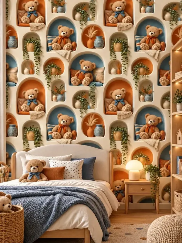 Teddy Bears and Plants Kids Room Wallpaper